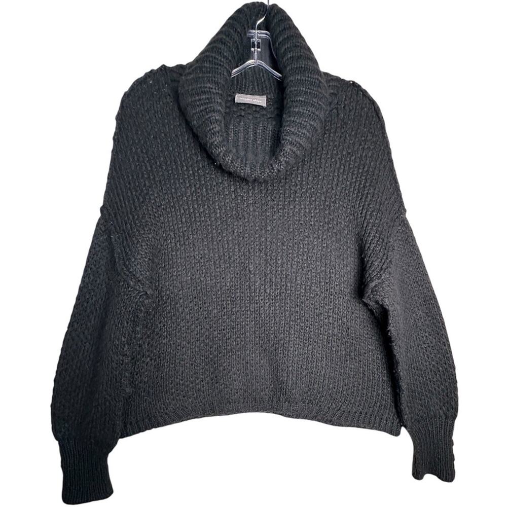 Wooden Ships Black Chunky‎ Turtleneck Sweater Sz S/M Mohair Wool Balloon Sleeves